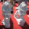 Life size hand carved roaring walking white marble lion garden statues
